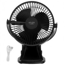Adler Rechargeable Clip-on Desk Fan | AD 7342 | Table Fan | Black | Diameter 15.5 cm | Number of speeds 3 | Oscillation | 5 W Adler Rechargeable Clip-on Desk Fan | AD 7342 | Table Fan | Black | Diameter 15.5 cm | Number of speeds 3 | Oscillation | 5 W